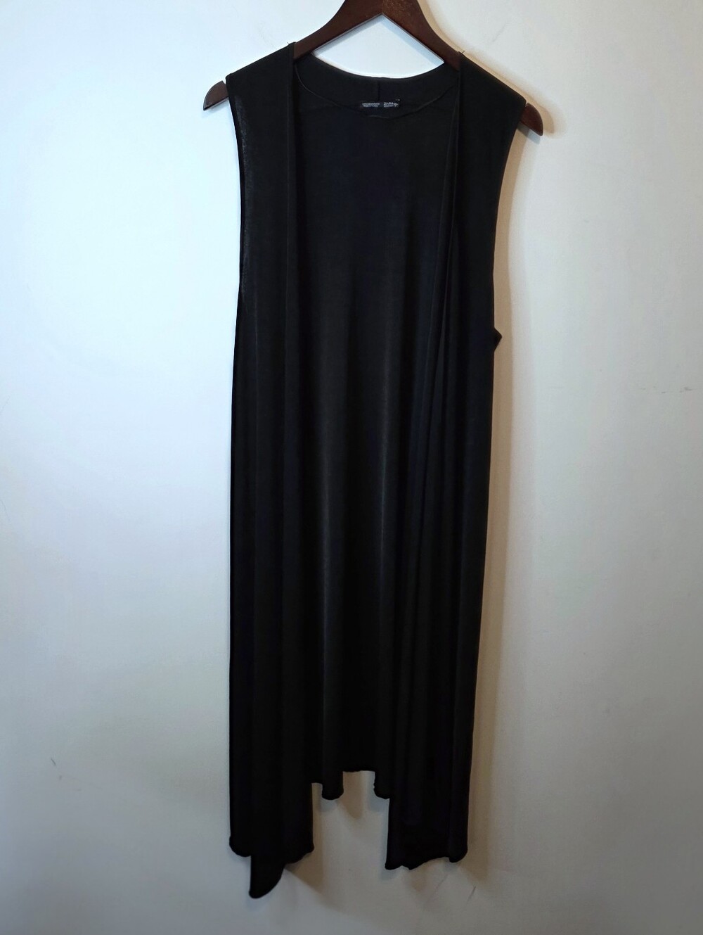 Zara Black Sleeveless Longline Vest Draped Open Front Cardigan Size Medium